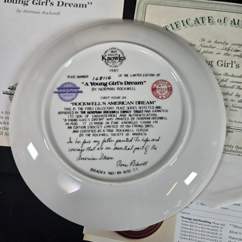Vintage Knowles Norman Rockwell "A Young Girls Dream" Plate w COA & Original Box - Picture 3 of 8